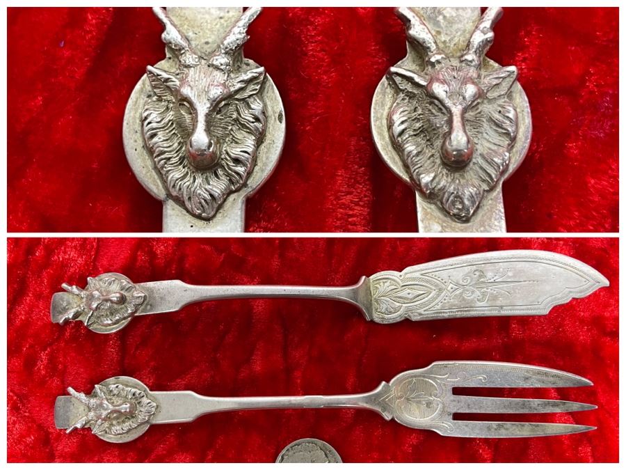 Vintage Chased Sterling Silver Knife And Fork With Ram Motif 59.7g