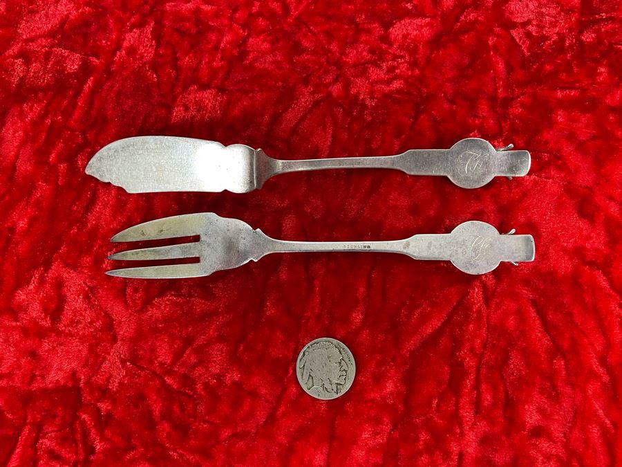 Vintage Chased Sterling Silver Knife And Fork With Ram Motif 59.7g [Photo 9]