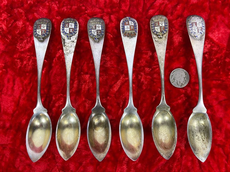 Set Of Six Vintage Sterling Silver Spoons By Greenleaf & Crosby Total Weight 159g [Photo 2]