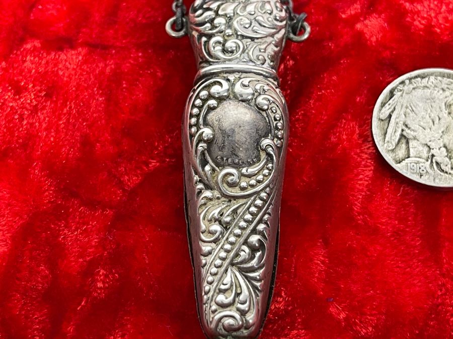 Antique Sterling Silver Repousse Perfume Bottle With Threaded Stopper (Seam Needs Soldering) 8.3g [Photo 5]
