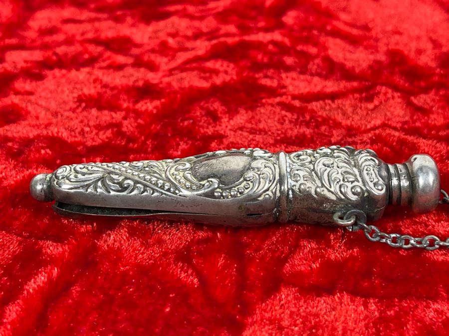 Antique Sterling Silver Repousse Perfume Bottle With Threaded Stopper (Seam Needs Soldering) 8.3g [Photo 6]