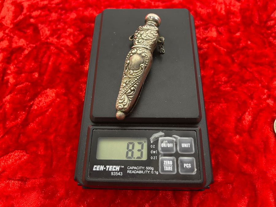 Antique Sterling Silver Repousse Perfume Bottle With Threaded Stopper (Seam Needs Soldering) 8.3g [Photo 9]