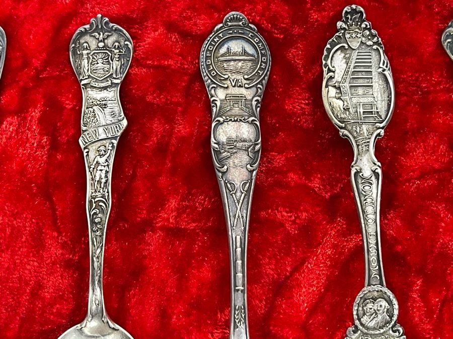Collection Of Six Antique Sterling Silver Souvenir Spoons Total Weight