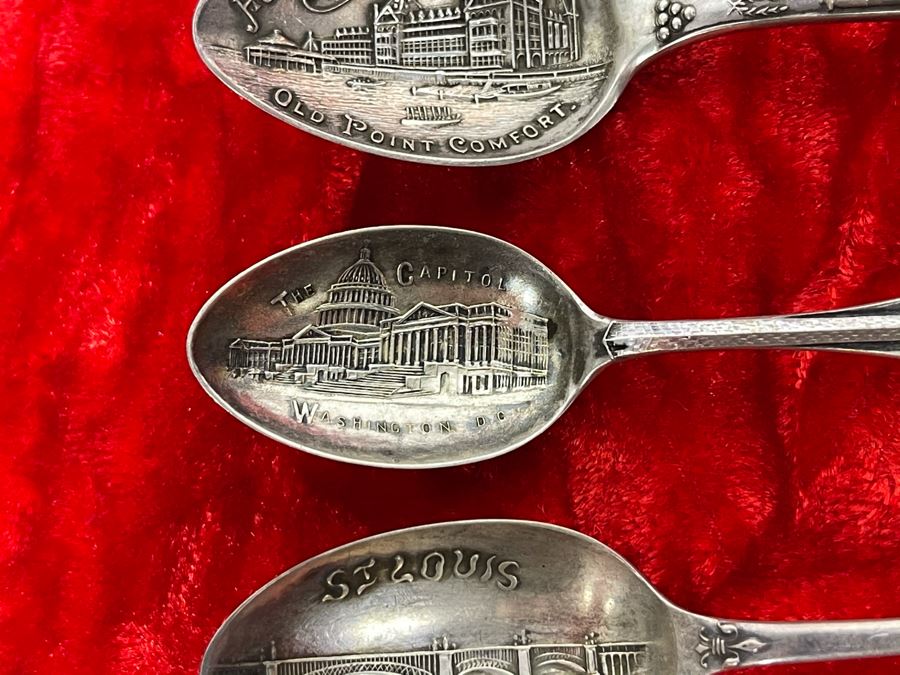 Collection Of Six Antique Sterling Silver Souvenir Spoons Total Weight 61.3g [Photo 13]