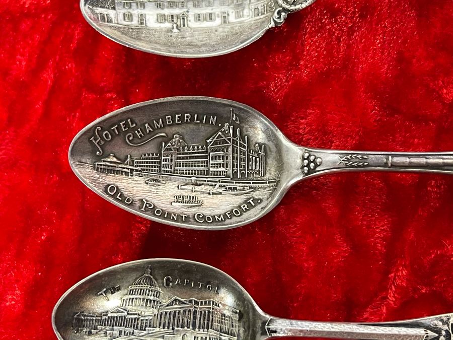 Collection Of Six Antique Sterling Silver Souvenir Spoons Total Weight 61.3g [Photo 12]