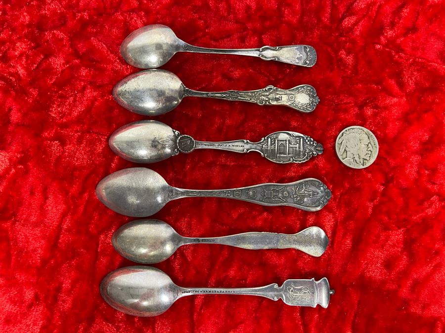 Collection Of Six Antique Sterling Silver Souvenir Spoons Total Weight 61.3g [Photo 15]
