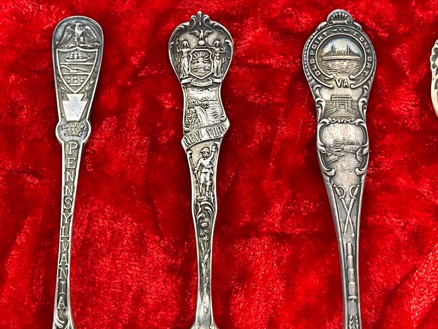 Collection Of Six Antique Sterling Silver Souvenir Spoons Total Weight 61.3g [Photo 4]