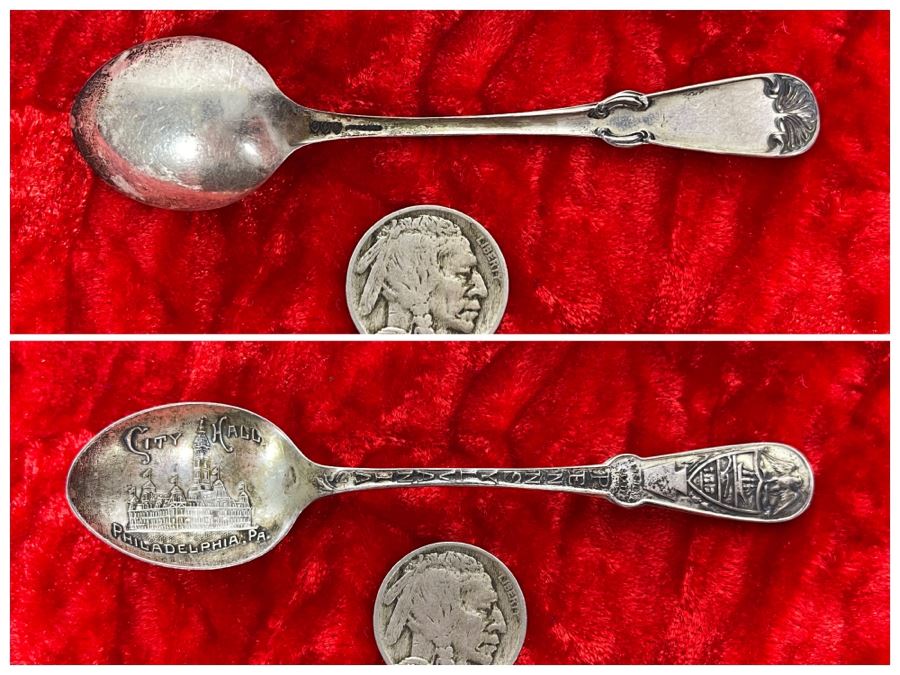 Antique Sterling Silver City Hall Philadelphia, PA Souvenir Spoon 6.3g [Photo 1]