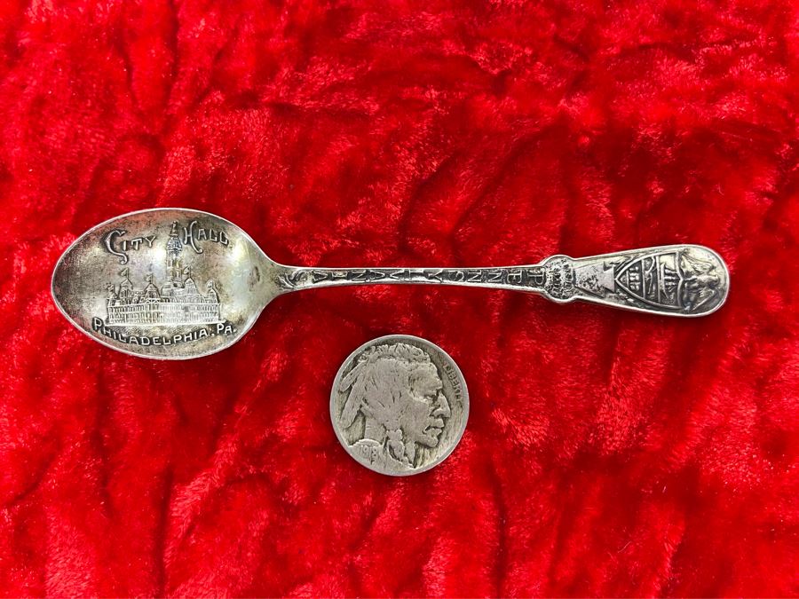 Antique Sterling Silver City Hall Philadelphia, PA Souvenir Spoon 6.3g [Photo 2]