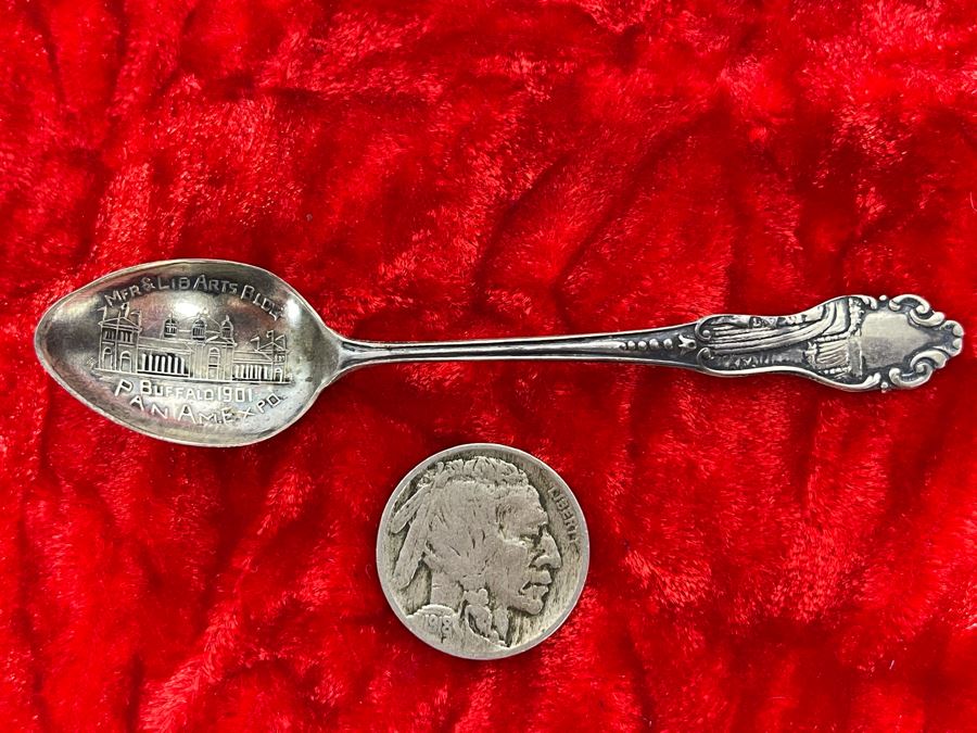 Antique Sterling Silver Pan American Exposition Souvenir Spoon 2.9g [Photo 3]