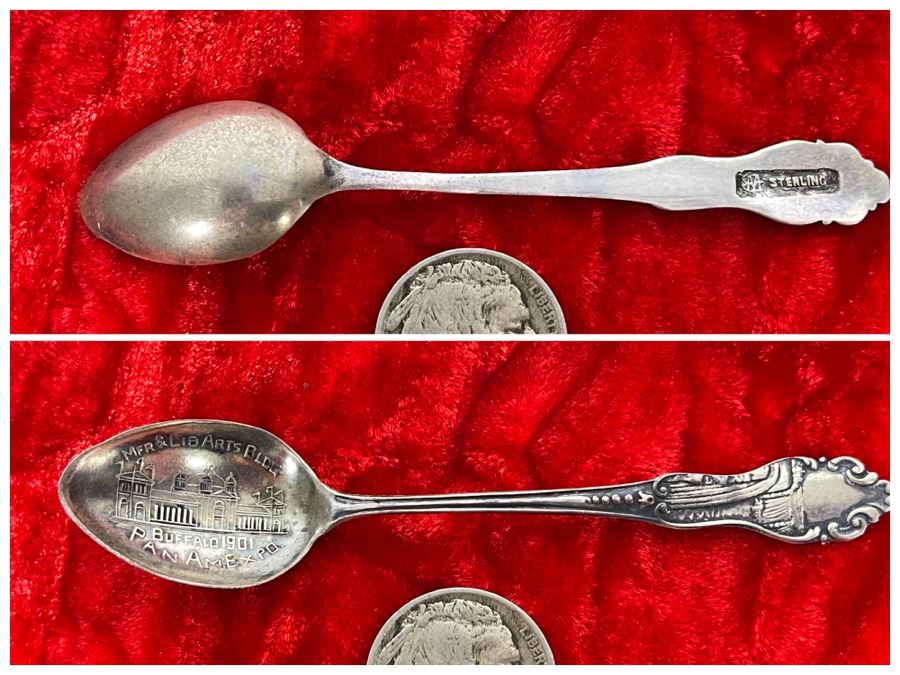 Antique Sterling Silver Pan American Exposition Souvenir Spoon 2.9g [Photo 1]
