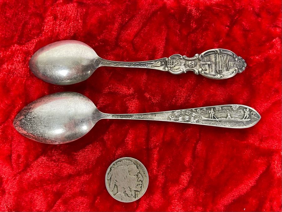 Pair Of Antique Sterling Silver Souvenir Spoons 27.6g [Photo 8]