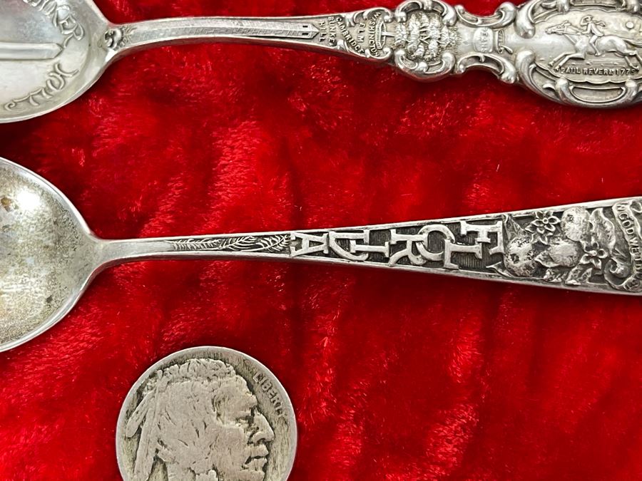 Pair Of Antique Sterling Silver Souvenir Spoons 27.6g [Photo 6]