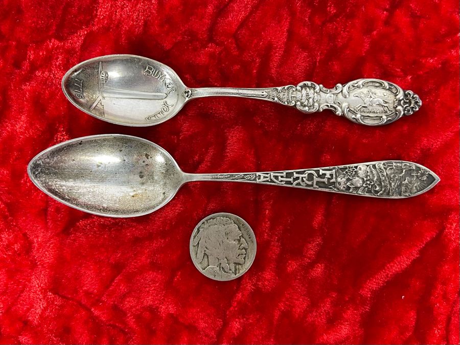 Pair Of Antique Sterling Silver Souvenir Spoons 27.6g