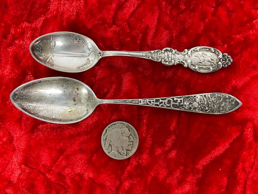Pair Of Antique Sterling Silver Souvenir Spoons 27.6g [Photo 3]