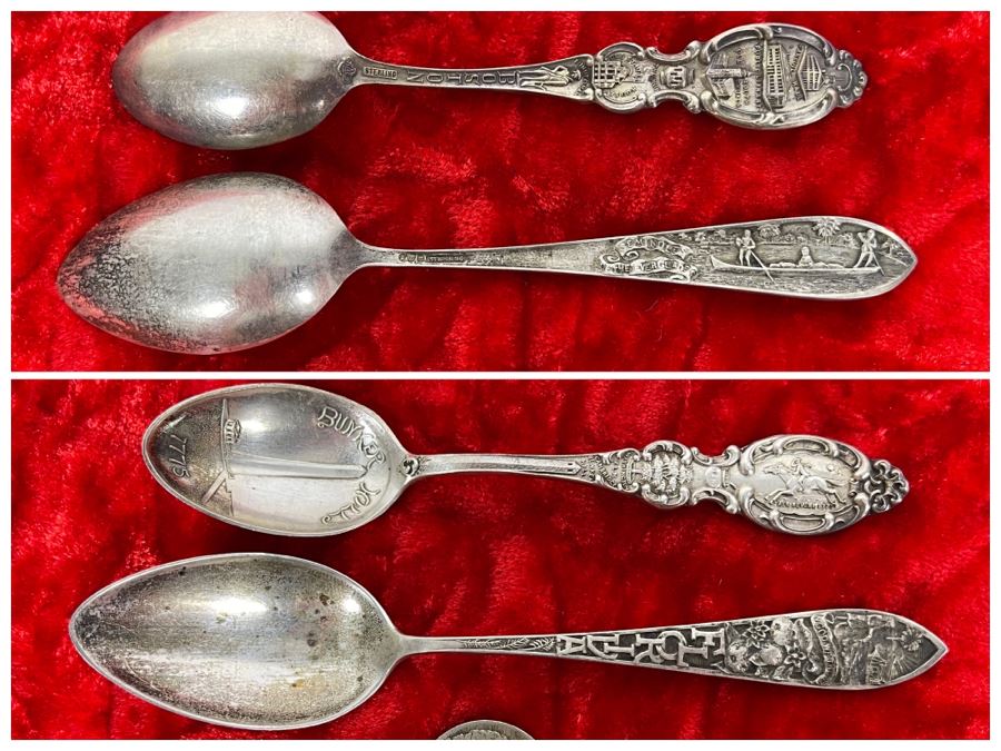 Pair Of Antique Sterling Silver Souvenir Spoons 27.6g [Photo 1]
