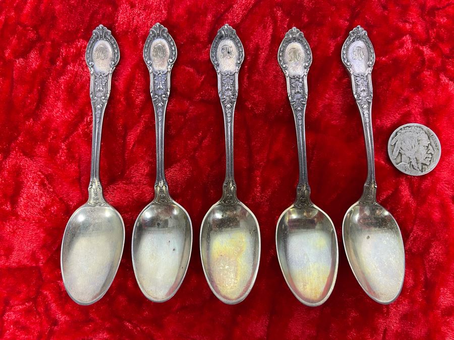 Set Of Five Antique Sterling Silver Gorham Spoons 57.7g [Photo 2]
