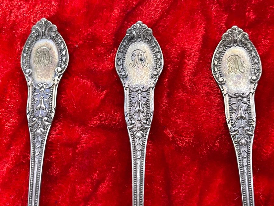 Set Of Five Antique Sterling Silver Gorham Spoons 57.7g [Photo 3]