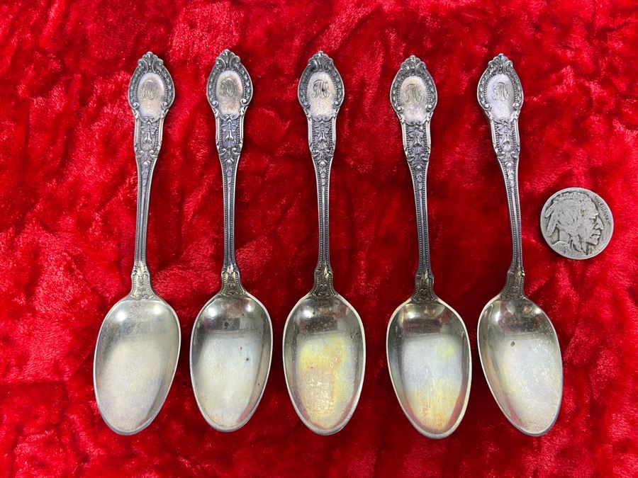 Set Of Five Antique Sterling Silver Gorham Spoons 57.7g [Photo 1]