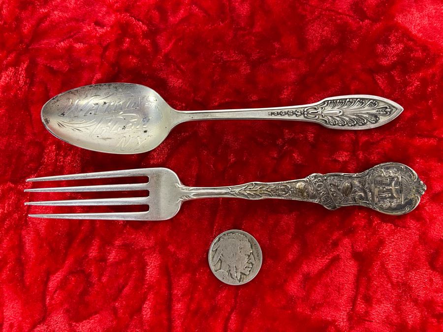 Antique Sterling Silver Souvenir Spoon And Fork 46.5g [Photo 2]