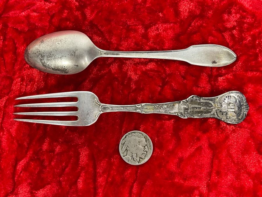 Antique Sterling Silver Souvenir Spoon And Fork 46.5g [Photo 6]