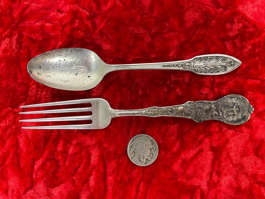 Antique Sterling Silver Souvenir Spoon And Fork 46.5g [Photo 1]