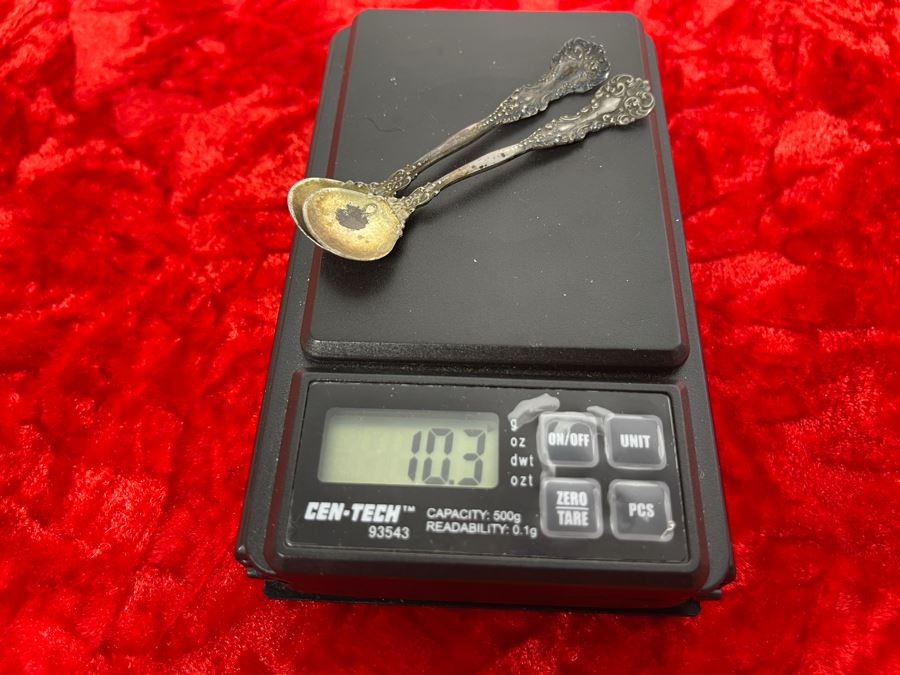 Pair Of Antique Sterling Silver Salt Cellar Spoons 10.3g [Photo 6]