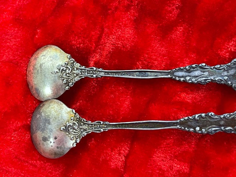 Pair Of Antique Sterling Silver Salt Cellar Spoons 10.3g [Photo 4]