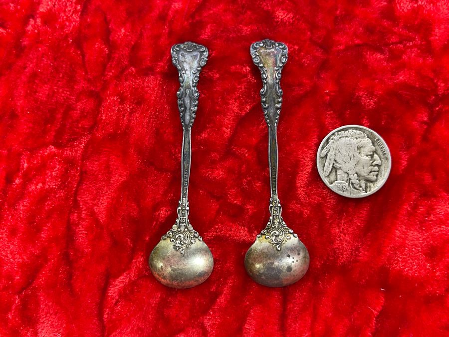 Pair Of Antique Sterling Silver Salt Cellar Spoons 10.3g [Photo 3]
