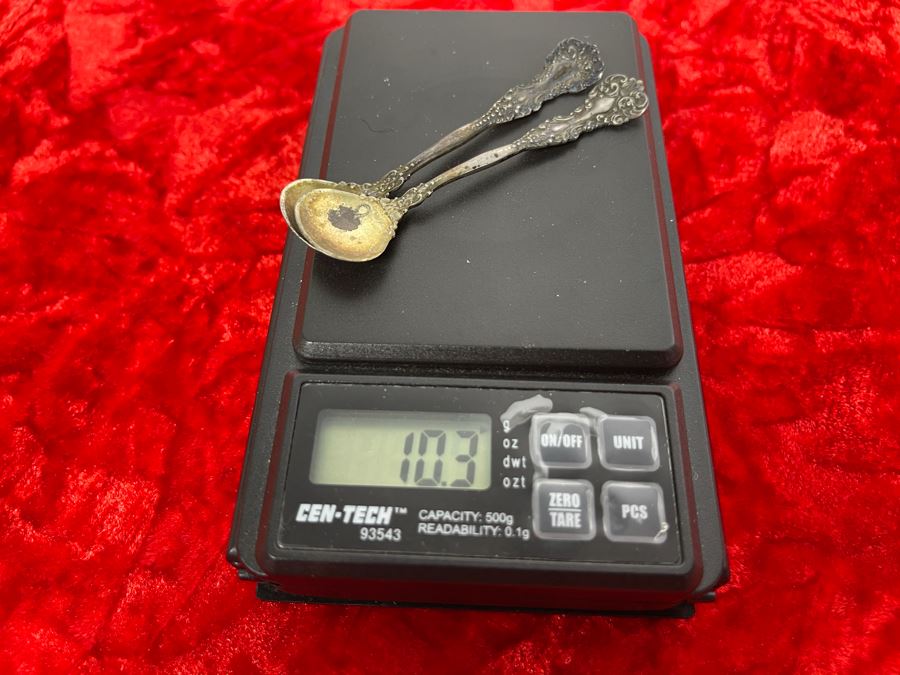 Pair Of Antique Sterling Silver Salt Cellar Spoons 10.3g [Photo 5]