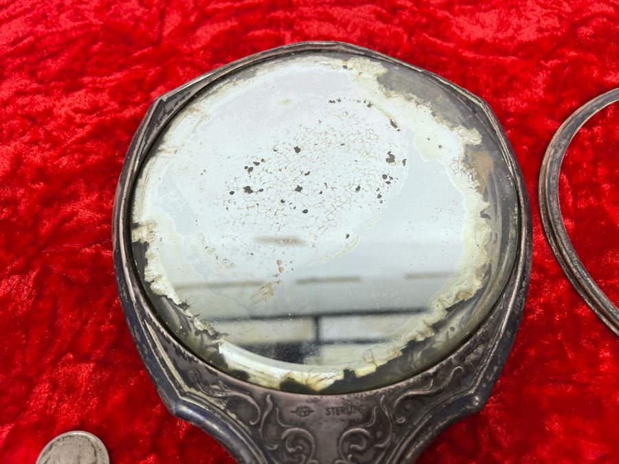 Antique Sterling Silver Repousse Vanity Mirror (Needs To Be Resoldered) [Photo 5]