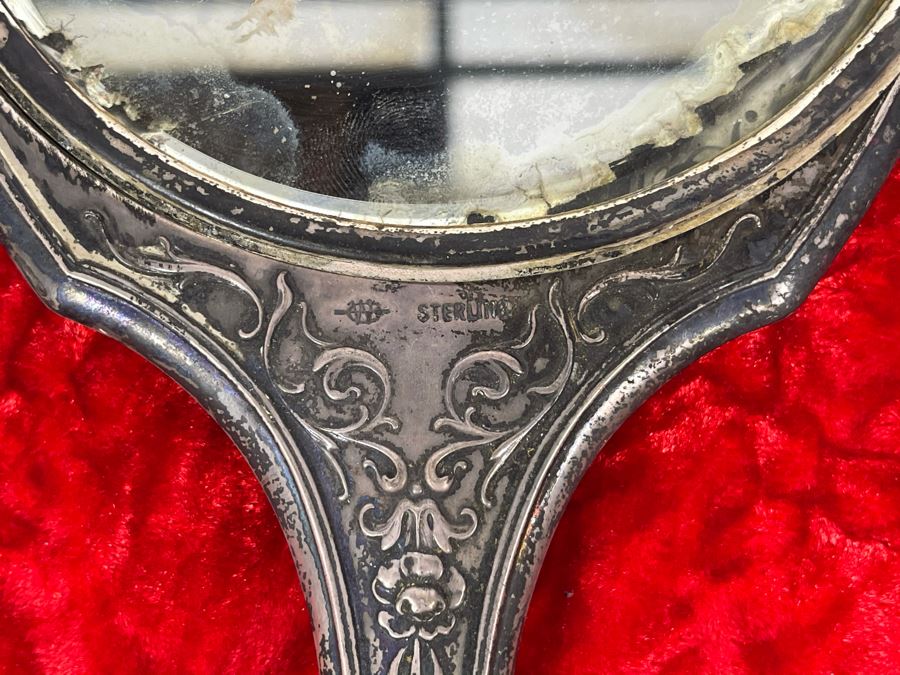 Antique Sterling Silver Repousse Vanity Mirror (Needs To Be Resoldered) [Photo 3]