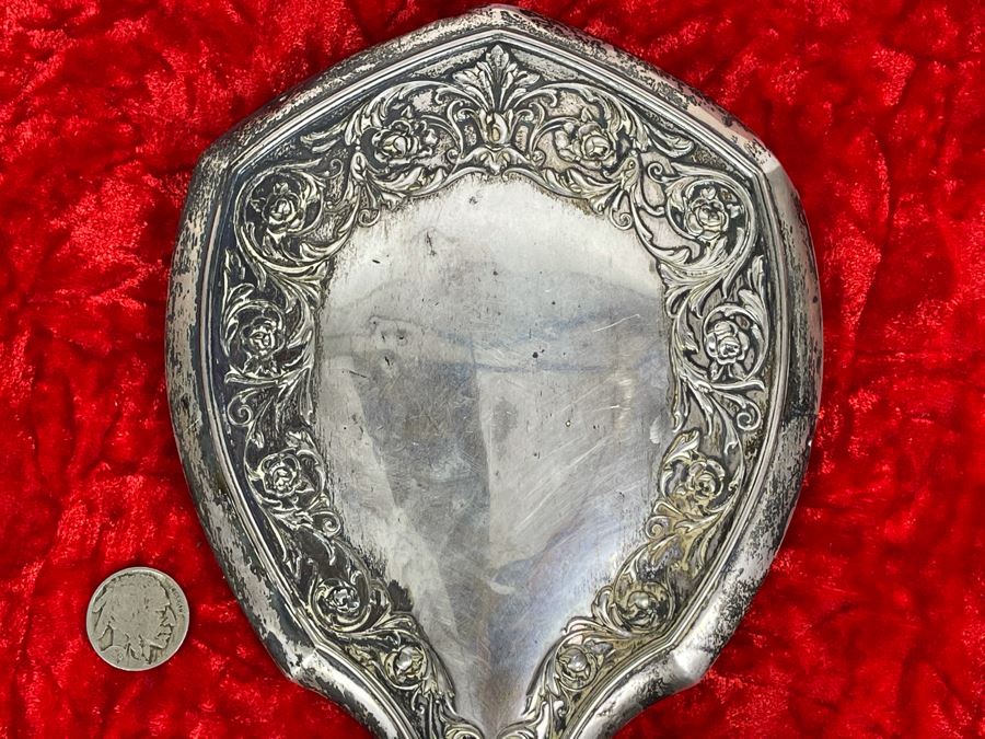 Antique Sterling Silver Repousse Vanity Mirror (Needs To Be Resoldered) [Photo 8]