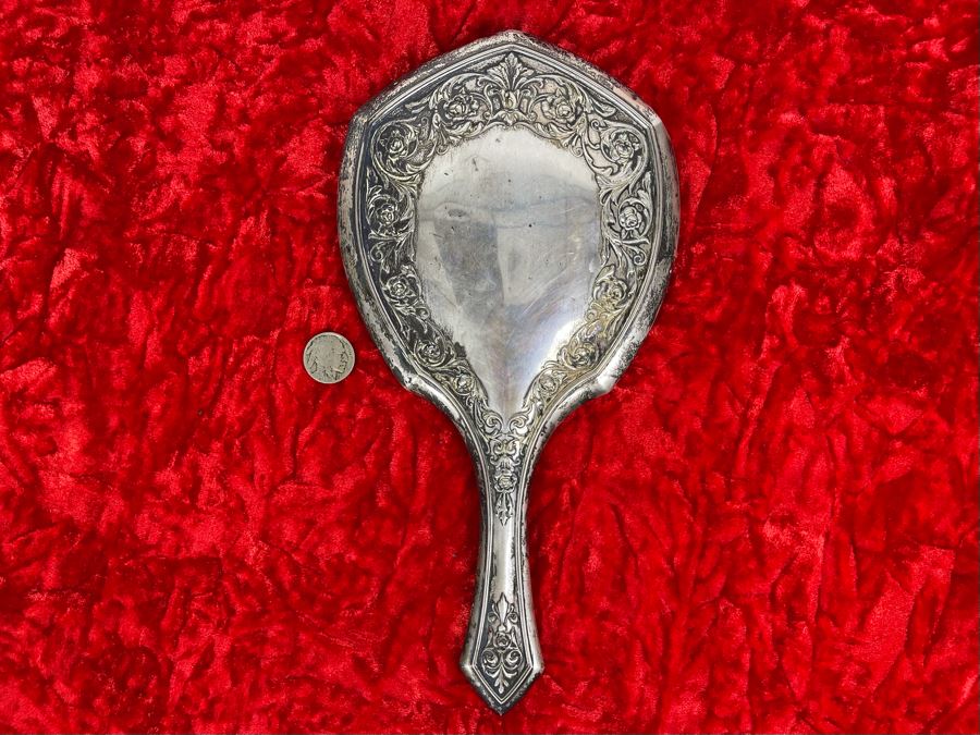 Antique Sterling Silver Repousse Vanity Mirror (Needs To Be Resoldered) [Photo 7]