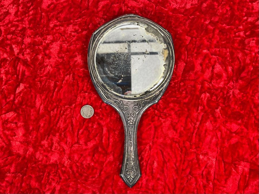 Antique Sterling Silver Repousse Vanity Mirror (Needs To Be Resoldered) [Photo 2]