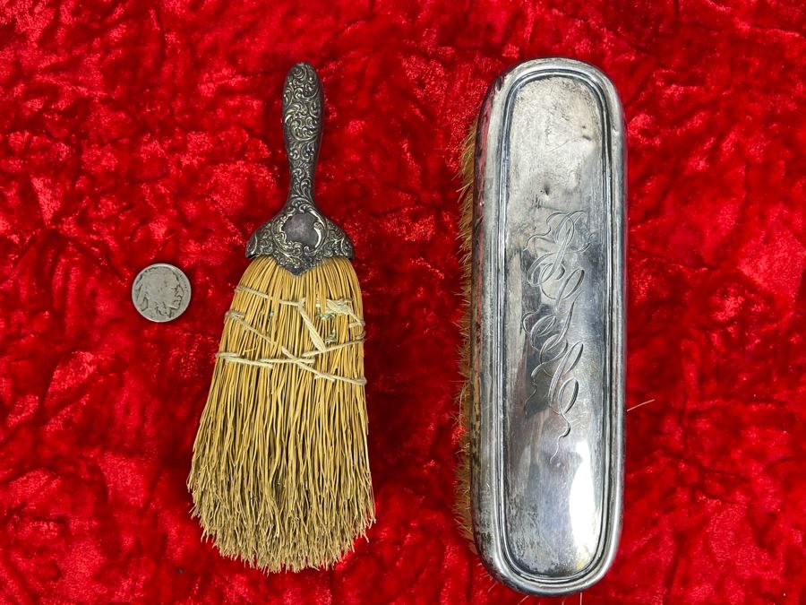 Pair Of Vintage Sterling Silver Handle Brushes