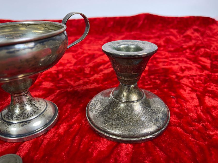 Pair Of Vintage Sterling Silver Weighted Candle Holders And Sterling Silver Weighted Creamer [Photo 5]