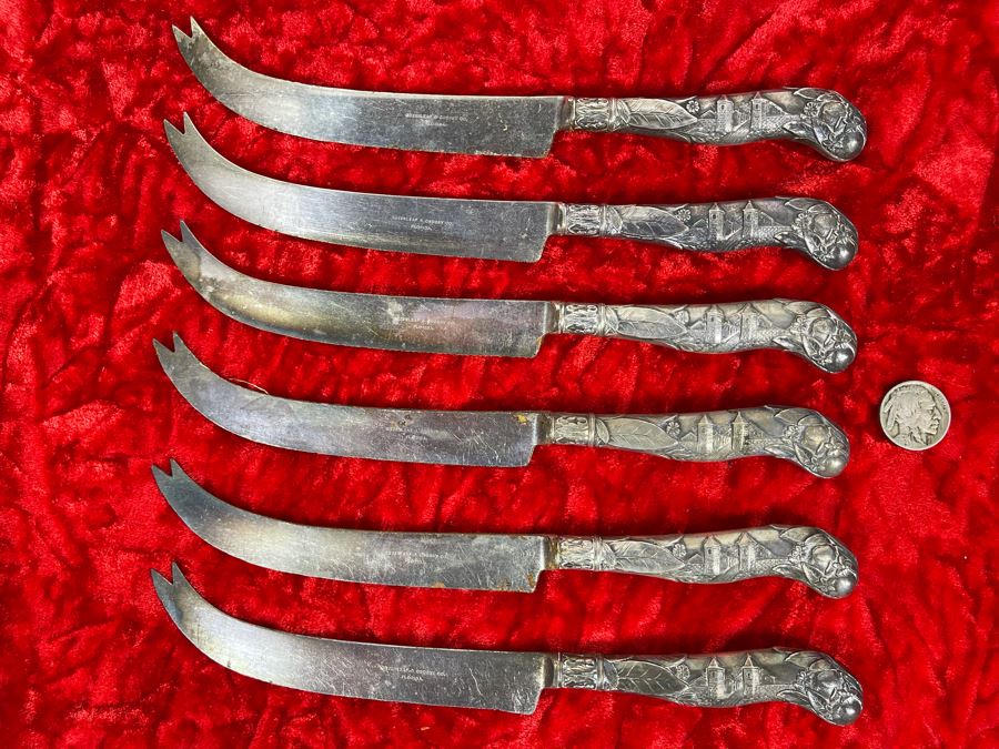 Set Of Six Vintage Sterling Silver Handle Knives By Greenleaf & Crosby Co. Florida [Photo 2]