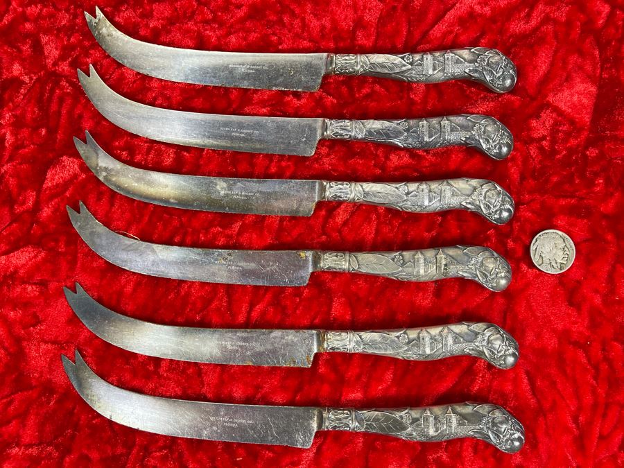 Set Of Six Vintage Sterling Silver Handle Knives By Greenleaf & Crosby Co. Florida [Photo 1]