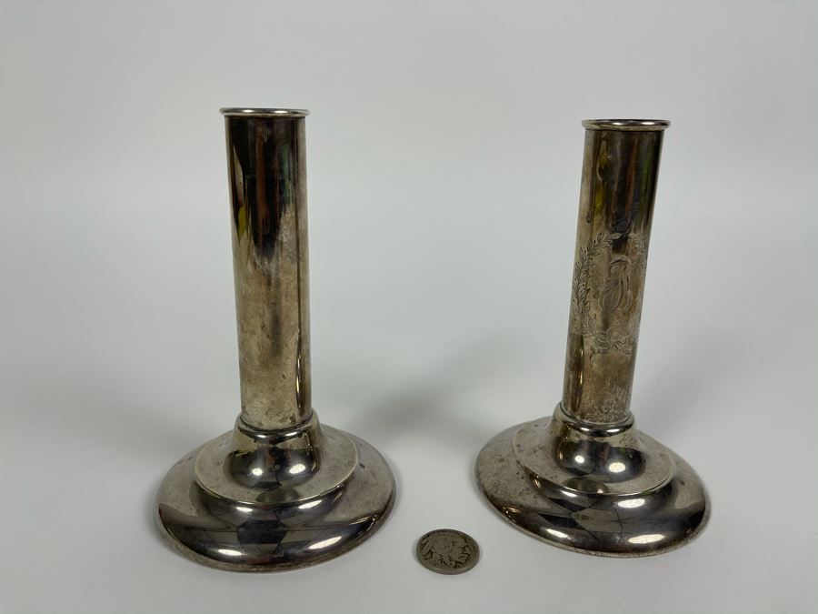 Pair Of Vintage Sterling Silver Candlesticks 6H [Photo 6]
