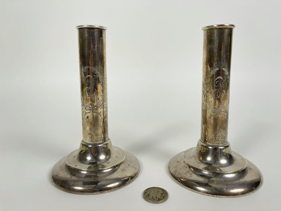 Pair Of Vintage Sterling Silver Candlesticks 6H [Photo 3]