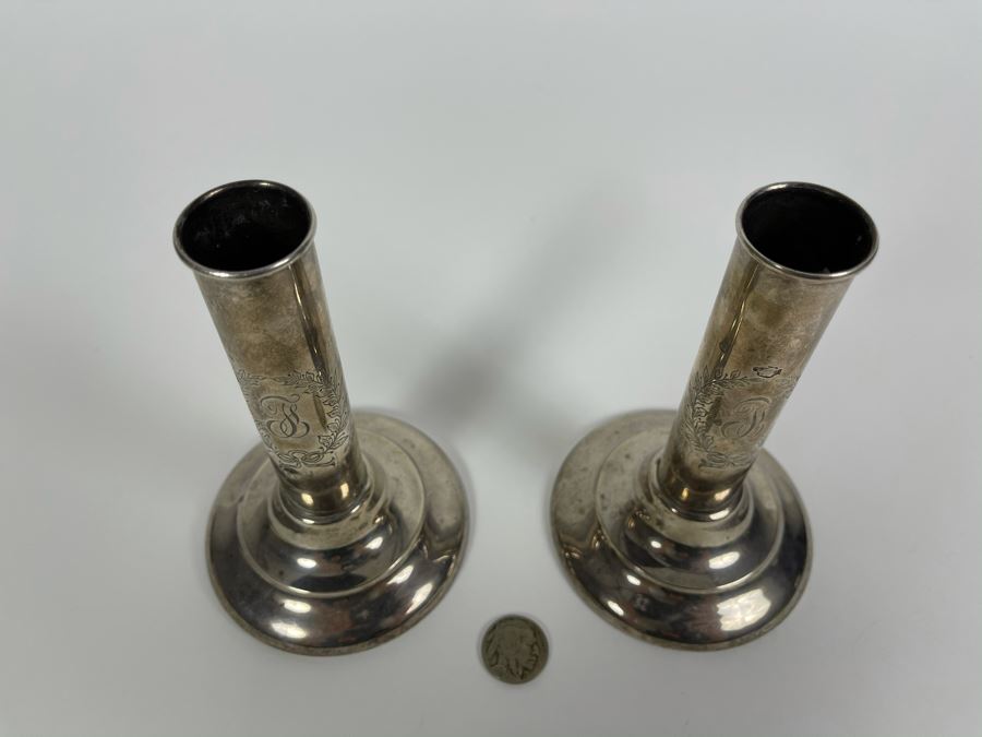 Pair Of Vintage Sterling Silver Candlesticks 6H [Photo 5]