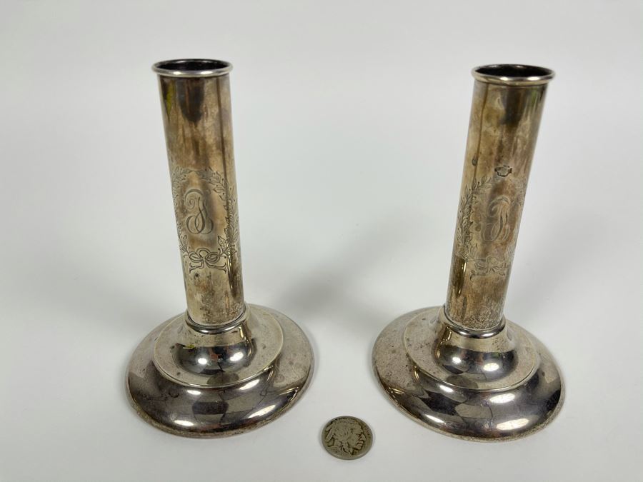 Pair Of Vintage Sterling Silver Candlesticks 6H [Photo 4]