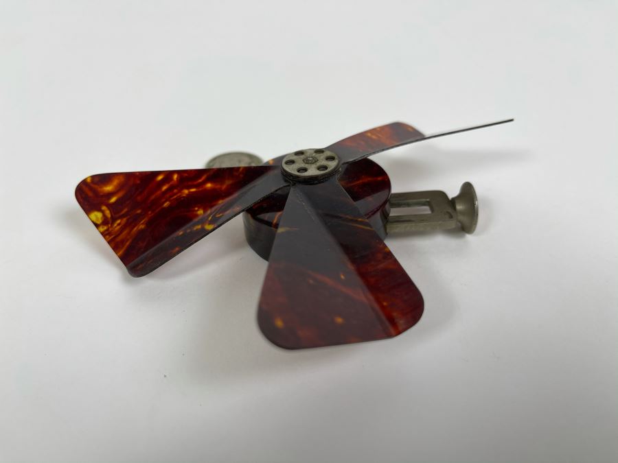 Vintage Carlo Mechanical Hand Fan Tortoiseshell Celluloid Made In Germany [Photo 3]
