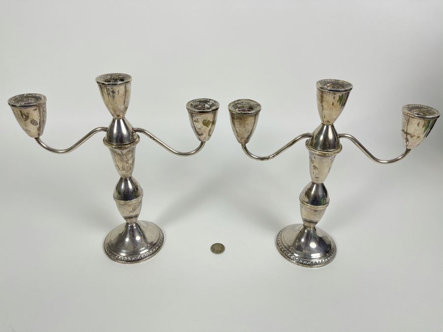 Pair Of Vintage Sterling Silver Weighted Candelabras 9.5W X 10H [Photo 4]