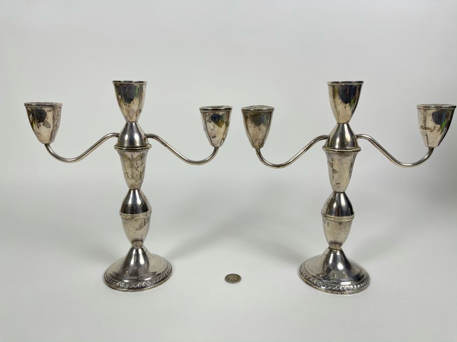 Pair Of Vintage Sterling Silver Weighted Candelabras 9.5W X 10H [Photo 3]