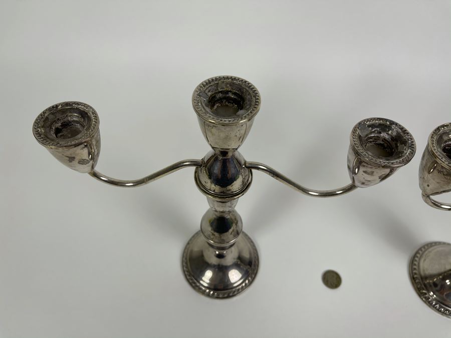 Pair Of Vintage Sterling Silver Weighted Candelabras 9.5W X 10H [Photo 5]