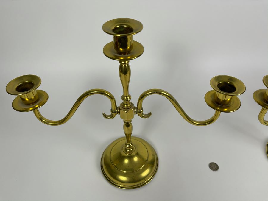 Pair Of Vintage Brass Candelabras 15W X 13H [Photo 3]