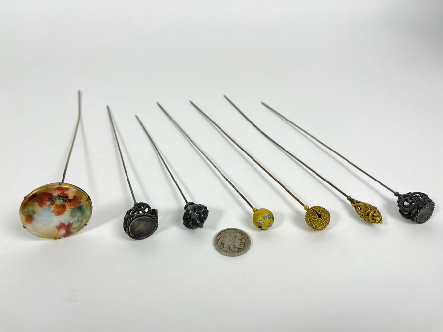 Collection Of Seven Antique Victorian Hat Pins Hatpins