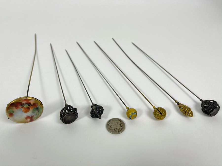 Collection Of Seven Antique Victorian Hat Pins Hatpins [Photo 2]